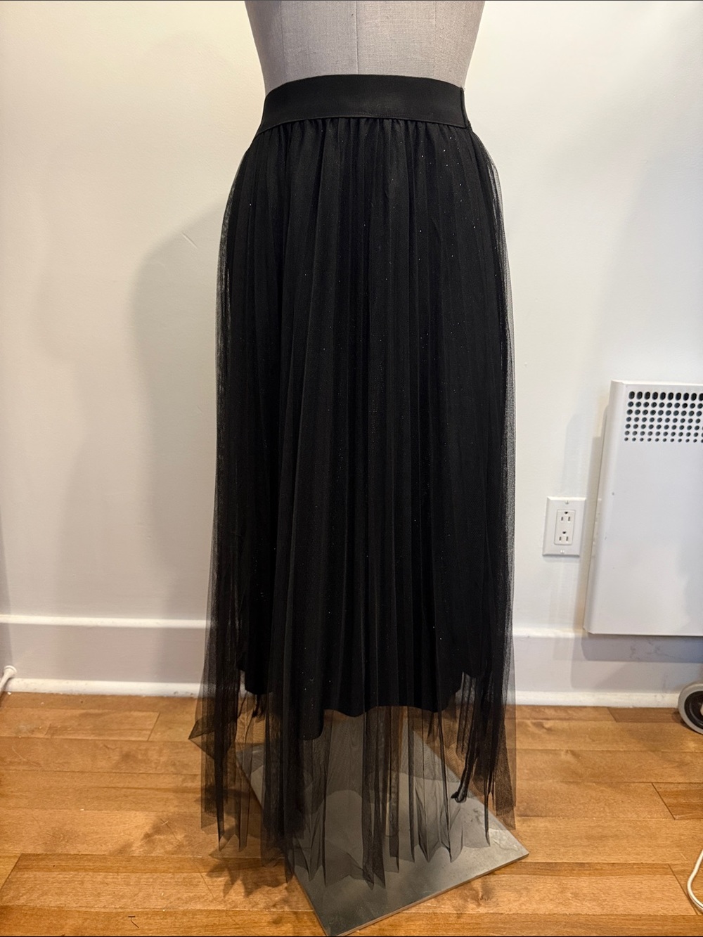 Molly Bracken Black Glitter Tulle Midi Skirt Small Like New